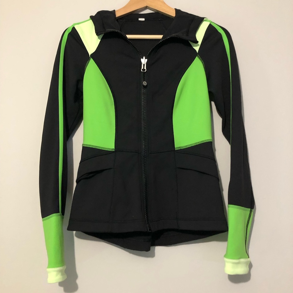 Lululemon Studio Surf Black & Lime Green Zip-Up Hooded Utility Jacket Women’s 4